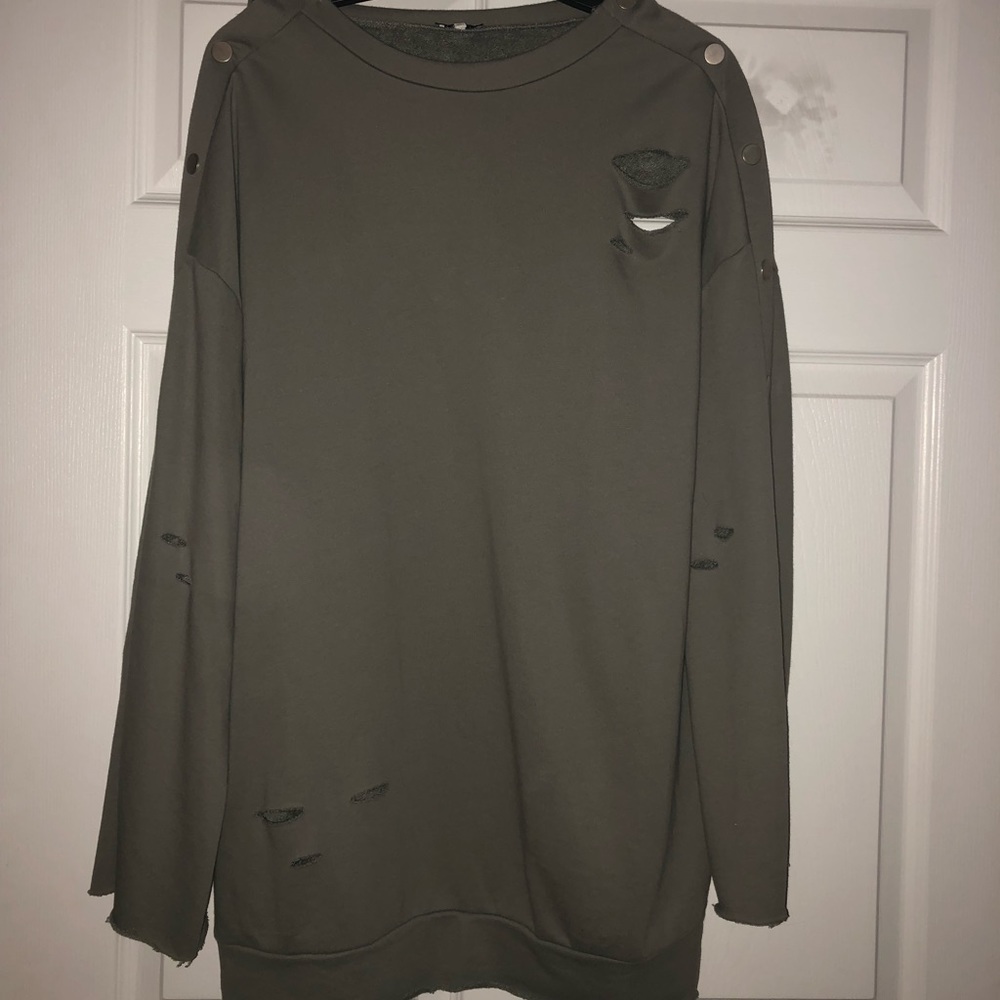 Long olive green sweater